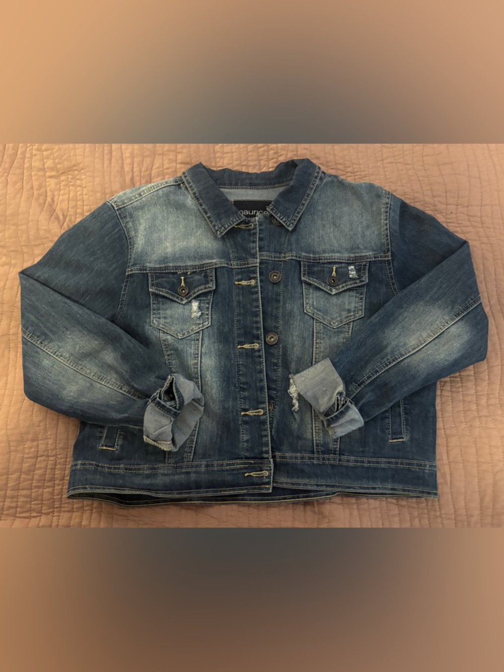 Maurices Blue Distressed Denim Cropped Jacket